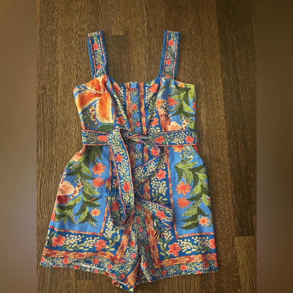 Farm Rio Stiched Garden Blue Romper
